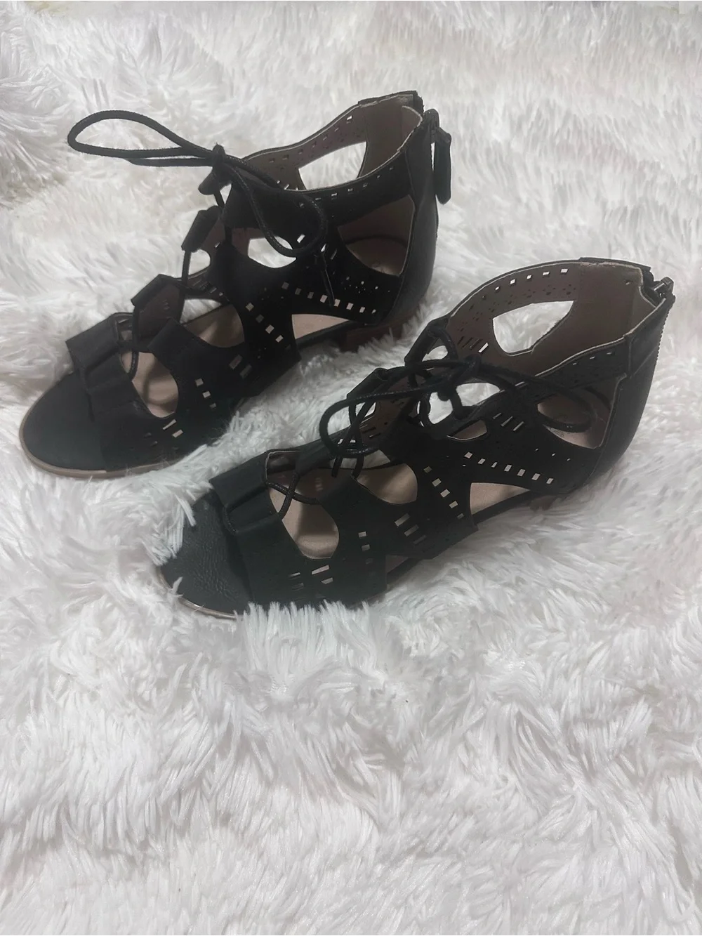 Harper Canyon Black Lace-Up Cutout Sandals